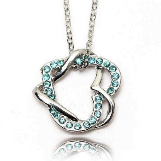 Full Crystal Twine Double Hearts Pendant Necklace For Women