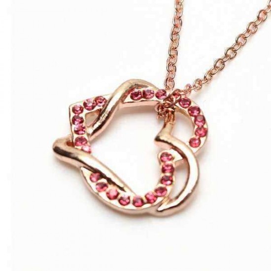 Full Crystal Twine Double Hearts Pendant Necklace For Women