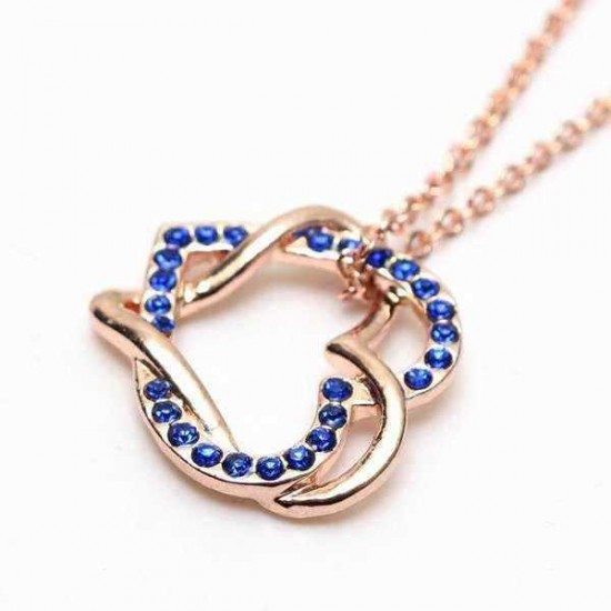 Full Crystal Twine Double Hearts Pendant Necklace For Women