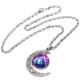 Galaxy Moon Universe Glass Cabochon Crescent Pendant Chain Necklace