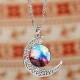 Galaxy Moon Universe Glass Cabochon Crescent Pendant Chain Necklace