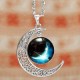 Galaxy Moon Universe Glass Cabochon Crescent Pendant Chain Necklace