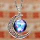 Galaxy Moon Universe Glass Cabochon Crescent Pendant Chain Necklace