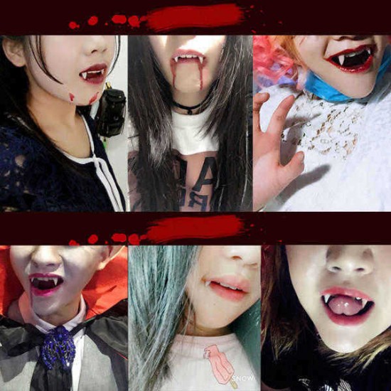 Get Coupons Halloween Cosplay Vampire Fangs Werewolf Teeth Fancy Dress Costume Accessory Tooth