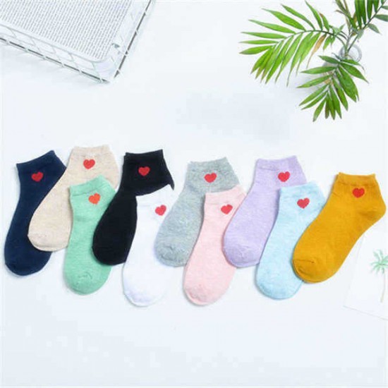 Girls Women Cotton Love Heart Socks Casual College Style Soft Ankle Low Boat Socks