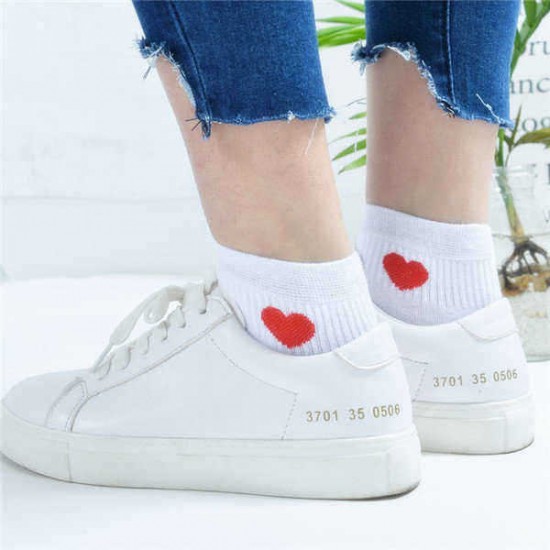 Girls Women Cotton Love Heart Socks Casual College Style Soft Ankle Low Boat Socks