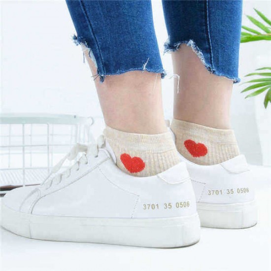 Girls Women Cotton Love Heart Socks Casual College Style Soft Ankle Low Boat Socks