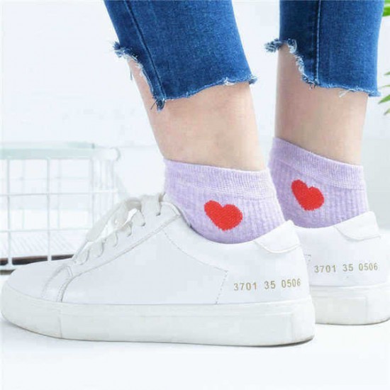 Girls Women Cotton Love Heart Socks Casual College Style Soft Ankle Low Boat Socks