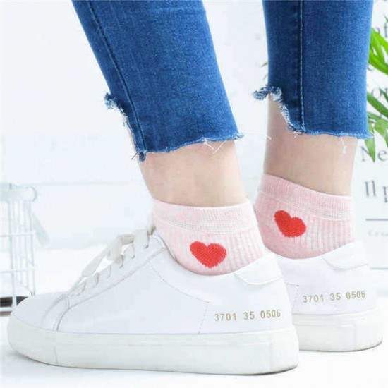 Girls Women Cotton Love Heart Socks Casual College Style Soft Ankle Low Boat Socks