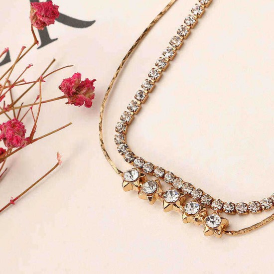 Gold Plated Double Layer Little Star Chain Zircon Anklet Jewelry for Women