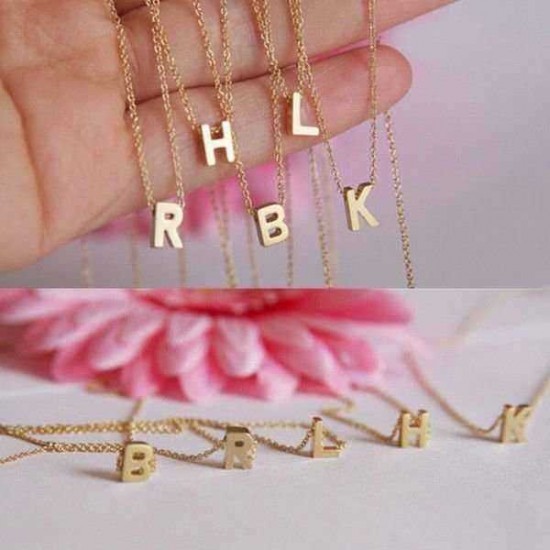 Gold Plated Letter Alphabet Name Pendant Chain Necklace Unisex Jewelry