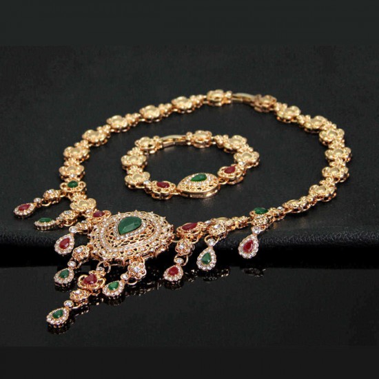 Gold Plated Rhinestone Crystal Wedding Party Necklace Bracelet Ring Earring Set Jewelry Set For Women