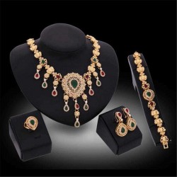 Gold Plated Rhinestone Crystal Wedding Party Necklace Bracelet Ring Earring Set Jewelry Set For Women