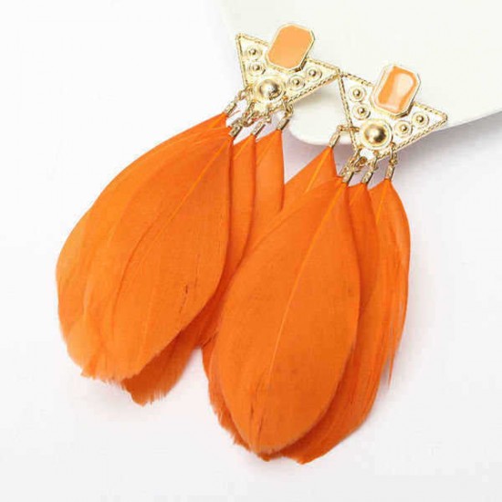 Gold Plated Triangle Goose Feather Drop Earrings Women Jewelry