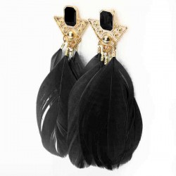 Gold Plated Triangle Goose Feather Drop Earrings Women Jewelry