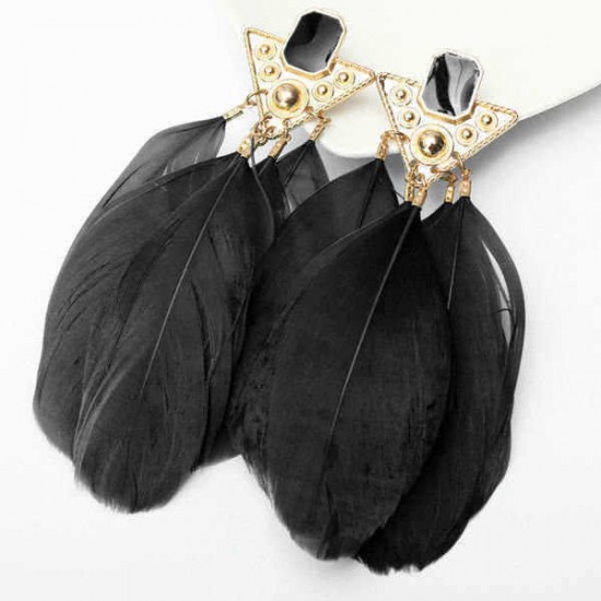 Gold Plated Triangle Goose Feather Drop Earrings Women Jewelry