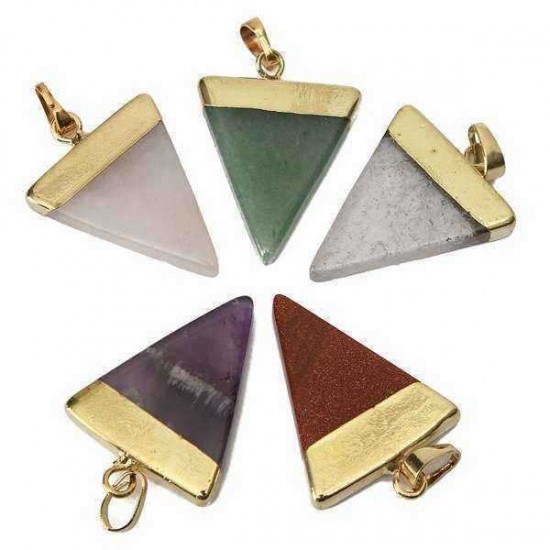 Gold Plated Triangle Natural Stone Quartz Necklace Pendant