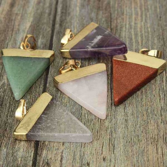 Gold Plated Triangle Natural Stone Quartz Necklace Pendant