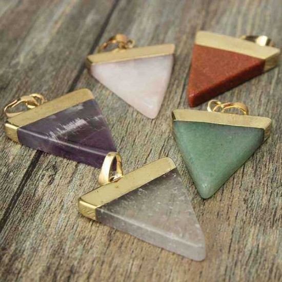 Gold Plated Triangle Natural Stone Quartz Necklace Pendant