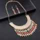 Gold Plated Vintage Jewelry Set Stylish Statement Necklace Earrings Red Beads Accessories