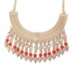 Gold Plated Vintage Jewelry Set Stylish Statement Necklace Earrings Red Beads Accessories