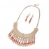 Gold Plated Vintage Jewelry Set Stylish Statement Necklace Earrings Red Beads Accessories