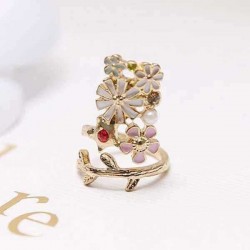 Gold Plated Women Jewelry Flower Cute Cat Pearl Nail Ring