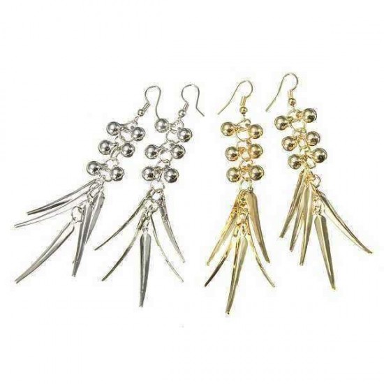 Gold Silver Beads Spike Rivet Long Tassel Ear Drop Earrings For Women