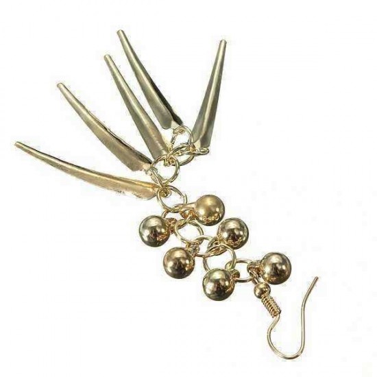 Gold Silver Beads Spike Rivet Long Tassel Ear Drop Earrings For Women