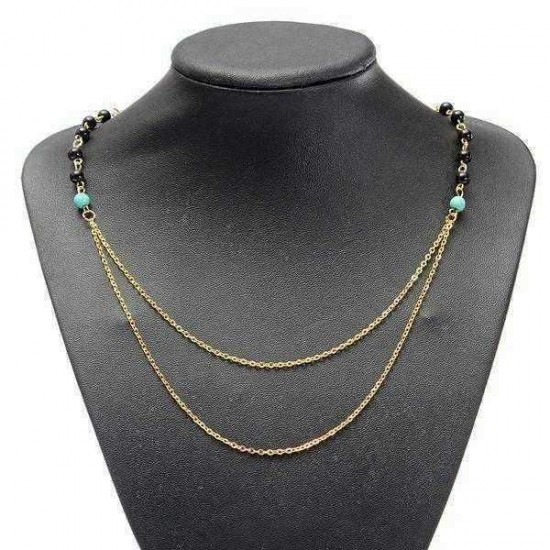 Gold Silver Double Layers Thin Chains Beads Tassel Pendant Necklace