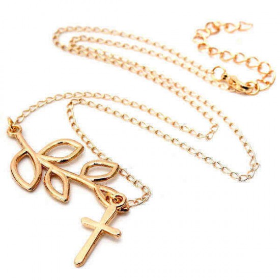 Gold Silver Leaves Bird Cross Infinity Pendant Necklace For Women