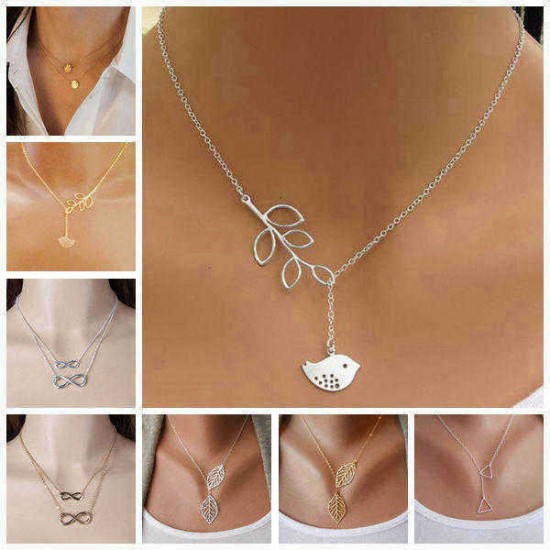 Gold Silver Leaves Bird Cross Infinity Pendant Necklace For Women