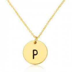 Gold Silver Letter Alphabet Round Pendant Chain Necklace Unisex