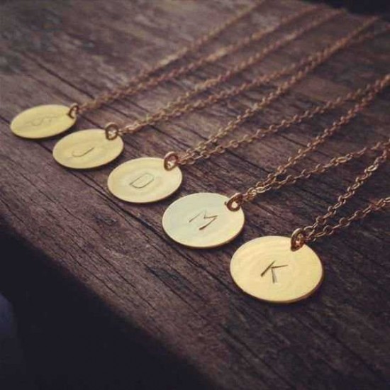 Gold Silver Letter Alphabet Round Pendant Chain Necklace Unisex