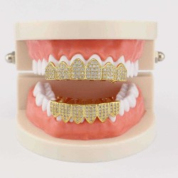 Gold-plated Diamond Braces Geometric Rhinestone Metal Denture Grillz Teeth Jewelry