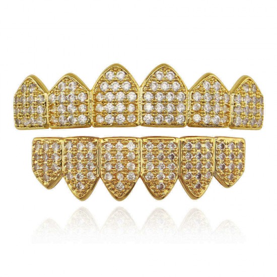 Gold-plated Diamond Braces Geometric Rhinestone Metal Denture Grillz Teeth Jewelry