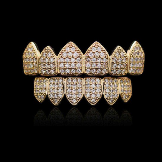 Gold-plated Diamond Braces Geometric Rhinestone Metal Denture Grillz Teeth Jewelry