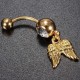 Golden Angel Wings Crystal Navel Belly Button Ring Body Piercing