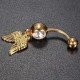 Golden Angel Wings Crystal Navel Belly Button Ring Body Piercing