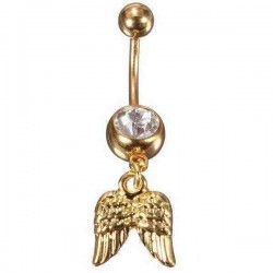 Golden Angel Wings Crystal Navel Belly Button Ring Body Piercing