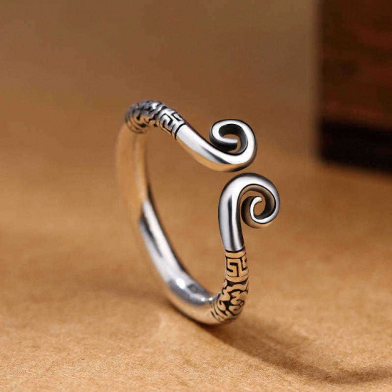 Golden Hoop Monkey King Antique Silver Adjustable Matching Ring for Couples