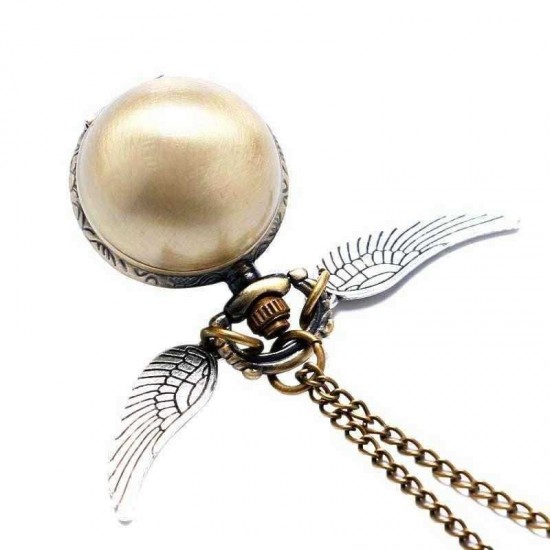 Golden Wings Snitch Quartz Pocket Watch Necklace Steampunk Quidditch Pocket Clock for Men Women