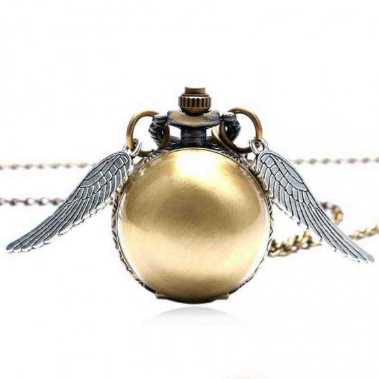 Golden Wings Snitch Quartz Pocket Watch Necklace Steampunk Quidditch Pocket Clock for Men Women