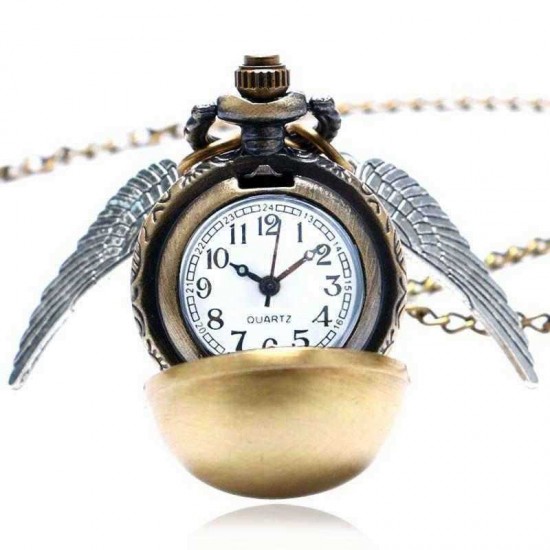 Golden Wings Snitch Quartz Pocket Watch Necklace Steampunk Quidditch Pocket Clock for Men Women