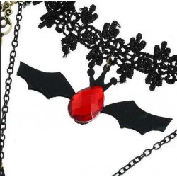 Gothic Black Lace Choker Red Heart Drop Zircon Necklace Halloween Jewelry