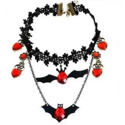 Gothic Black Lace Choker Red Heart Drop Zircon Necklace Halloween Jewelry