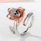 Gothic Silver Skull Rose Gold Micro Inlay Zirconia Flower Adjustable Women's Finger Ring