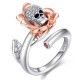 Gothic Silver Skull Rose Gold Micro Inlay Zirconia Flower Adjustable Women's Finger Ring