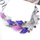 Gradient Color Leaf Peacock Enamel Crystal Necklace Dangle Earrings Jewelry Set for Women