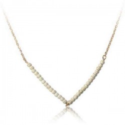 Green Beige Link V Beads Chain Necklace For Women